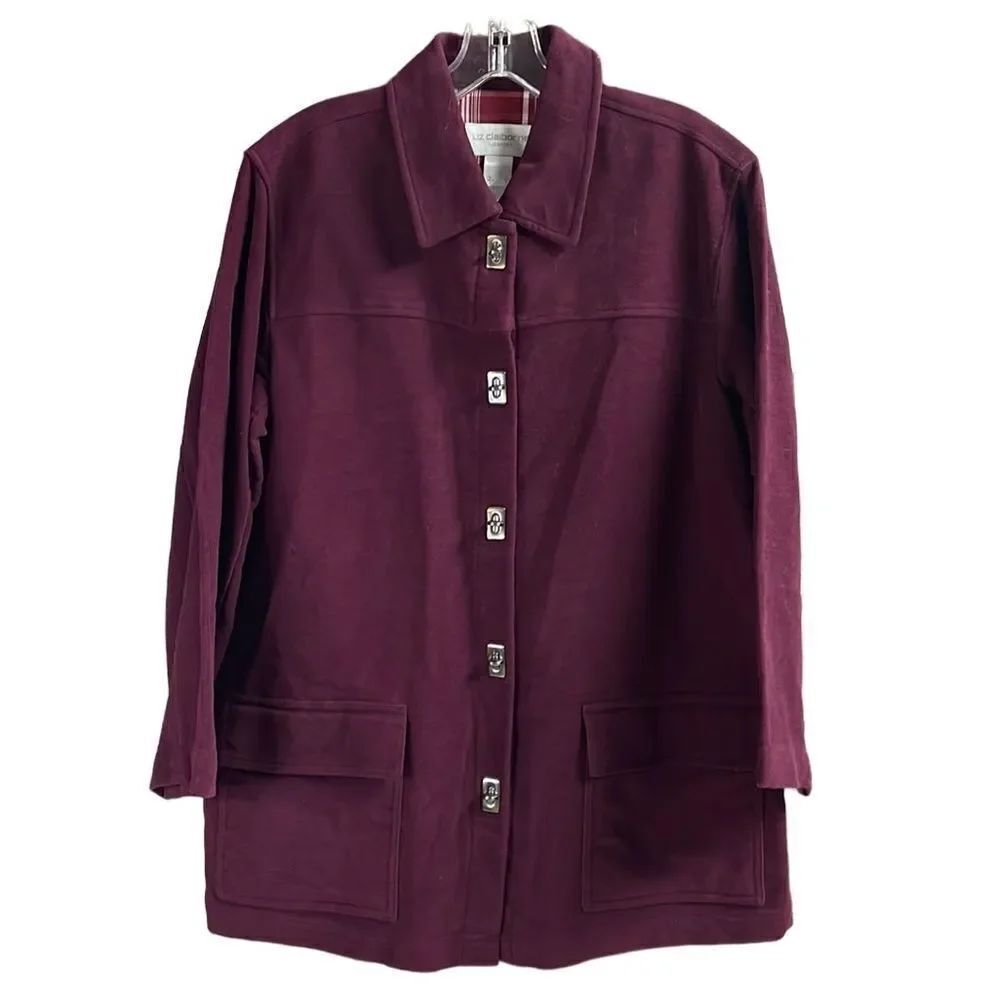 LIZ CLAIBORNE LIZSPORT Burgundy Button Up Cotton Jacket Size Large Vintage